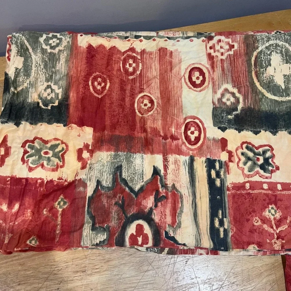 Vtg IKEA Twin Duvet Cover Red Patchwork Floral Abstract Boho Cotton 90s Eclectic